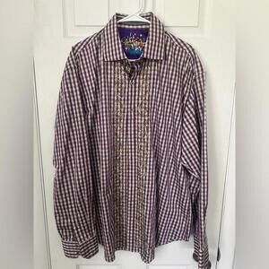 Robert Graham Plaid with Decorative Stitching Button Up Shirt 2XL Long Sleeve
